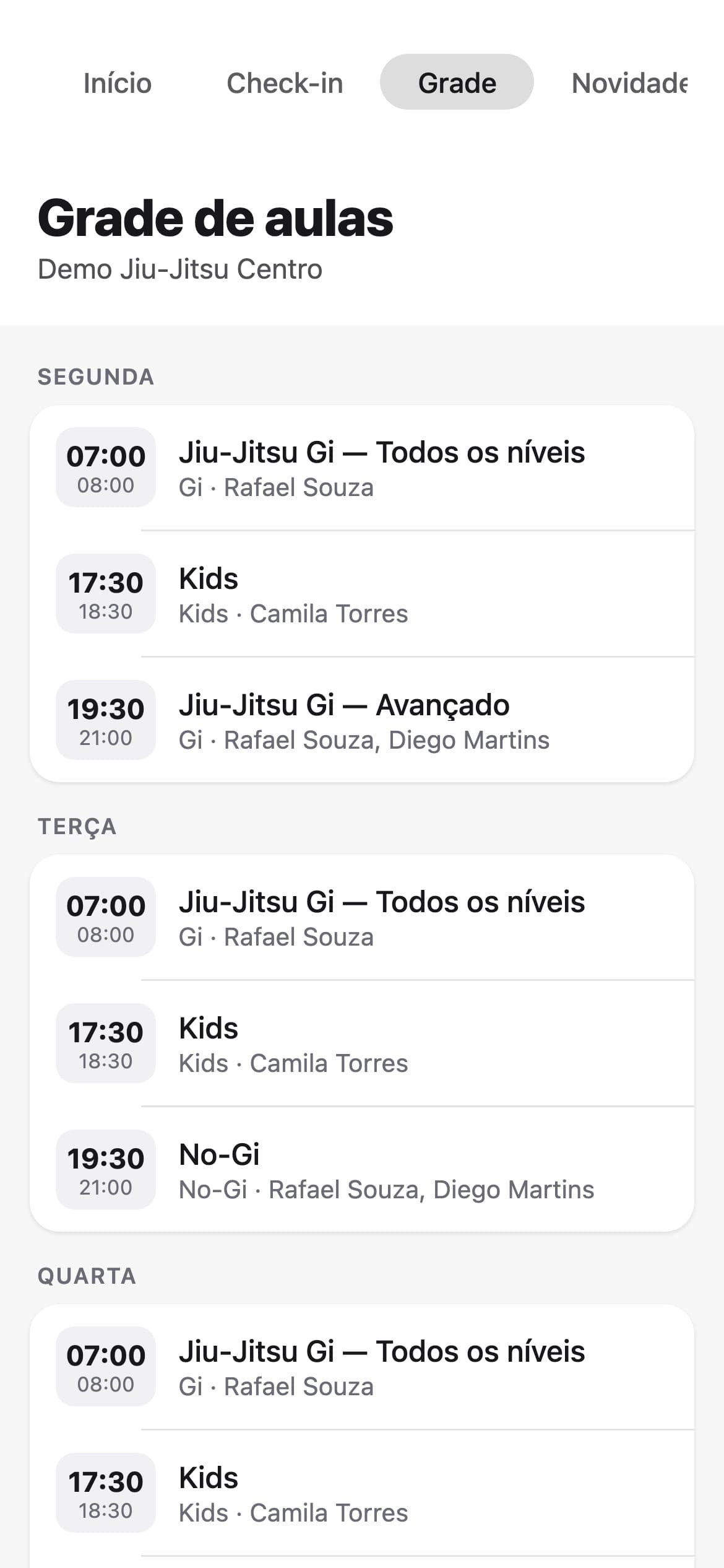 Grade de aulas