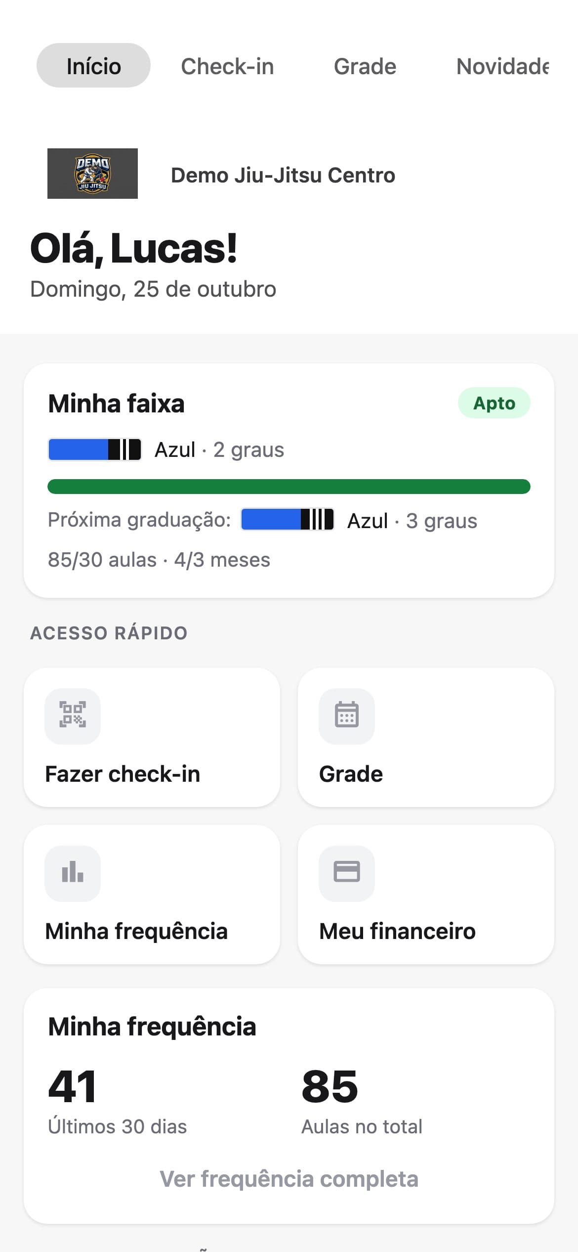 Faixa e próxima graduação